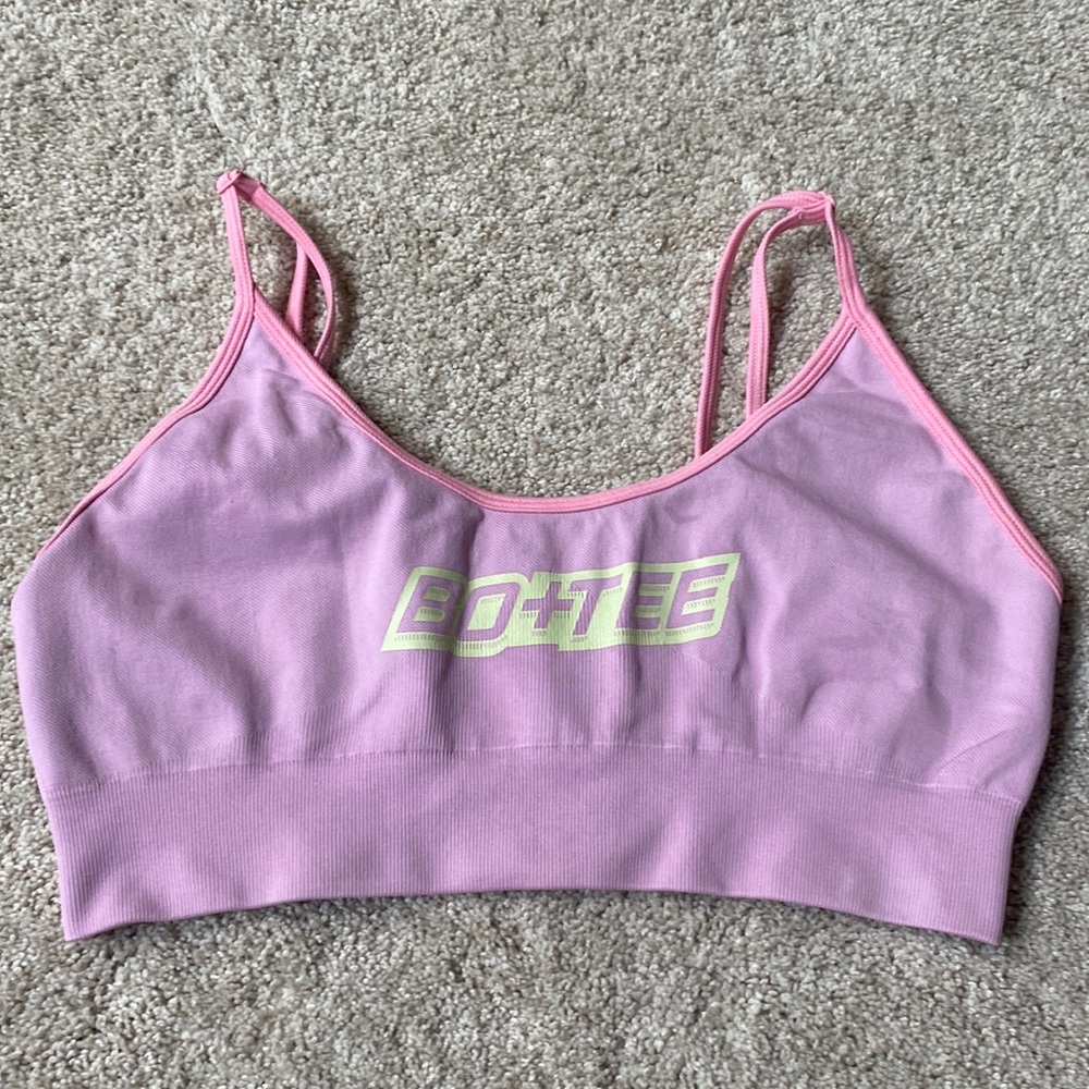 Bo+tee Pink and green/yellow sports bra